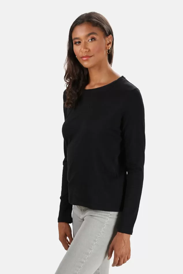 Black Majestic Filatures Cotton Silk Touch Long Sleeve Tee