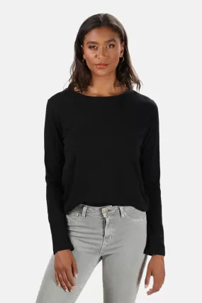 Black Majestic Filatures Cotton Silk Touch Long Sleeve Tee