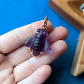 Copper Wire Wrapped Amethyst Bee Pendant~ Includes Necklace Cord